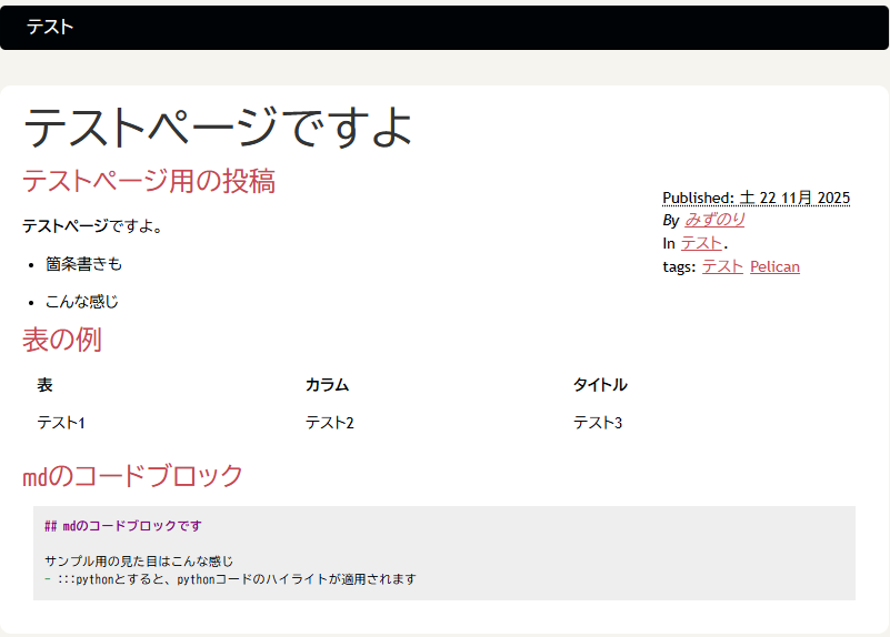 タイトルとかは手順と違いますが Test Page